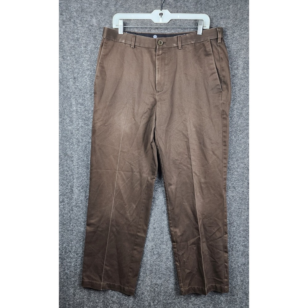 Hagger Chino Pants Mens 34x30 Brown Classic Fit Cotton Flat Front Straight Leg